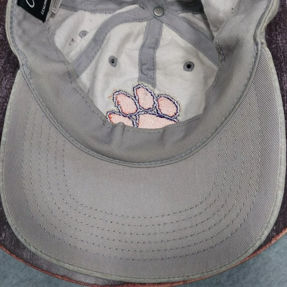 Gray Clemson Tiger Paw Hat Adjustable College Football Discolor on Strap